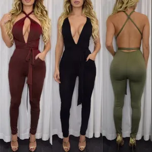 10 colors Women Fashion Pocket Rompers and Jumpsuit Autumn Sexy Cross Playsuit Bodysuits Elegant Bandage Plus Size XD259