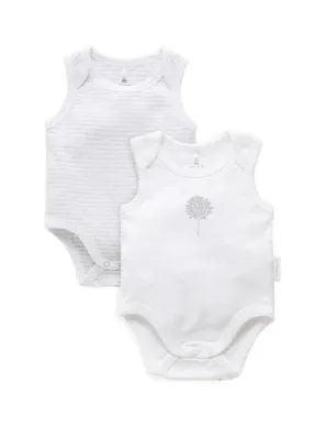 2 Pack Singlet Body Suit White/Pale Grey Stripe