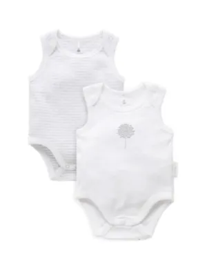 2 Pack Singlet Body Suit White/Pale Grey Stripe