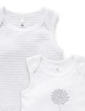 2 Pack Singlet Body Suit White/Pale Grey Stripe