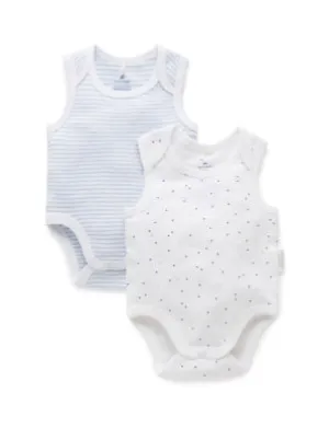 2 Pack Singlet Bodysuit Pale Blue Pack