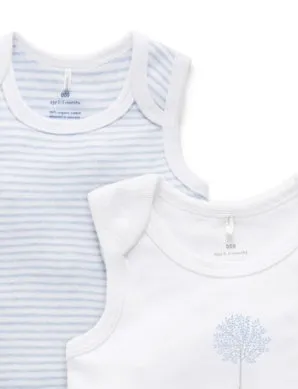 2 Pack Singlet Bodysuit White/Pale Blue