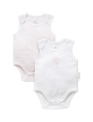 2 Pack Singlet Bodysuit White/Pale Pink Stripe
