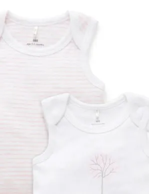 2 Pack Singlet Bodysuit White/Pale Pink Stripe