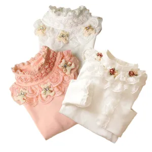 3-12T Kids Girl Sweater Fashion Lace Sweater Children Cotton Cardigan Baby Outerwear Girls Knitwear Clothes