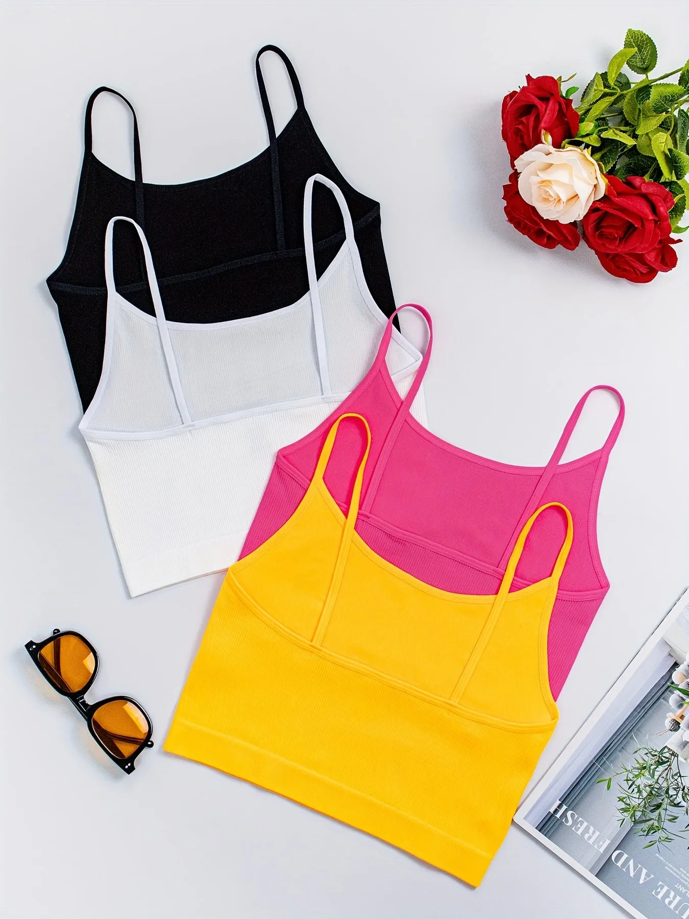 4-Pack Women's Polyamide Strapless Boho Knit Camisoles - Solid Color, Elastic, No Padding