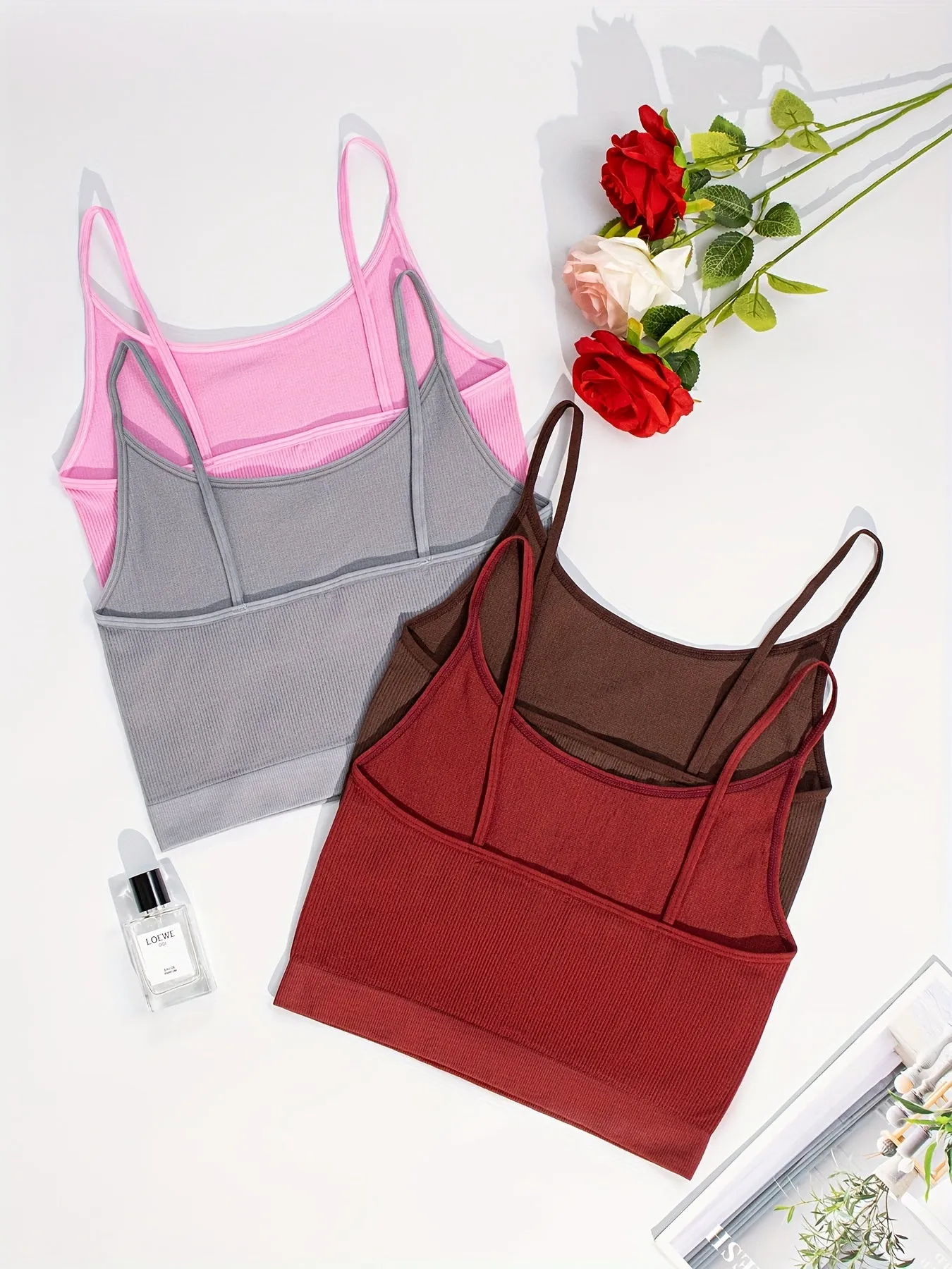 4-Pack Women's Polyamide Strapless Boho Knit Camisoles - Solid Color, Elastic, No Padding