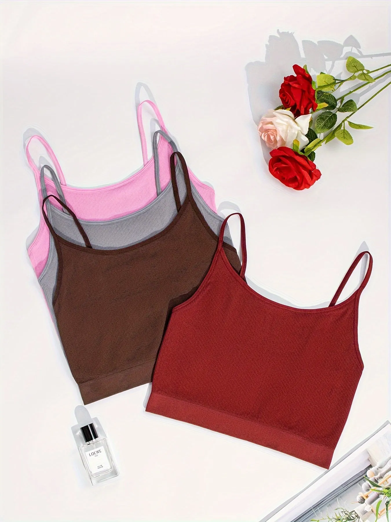 4-Pack Women's Polyamide Strapless Boho Knit Camisoles - Solid Color, Elastic, No Padding