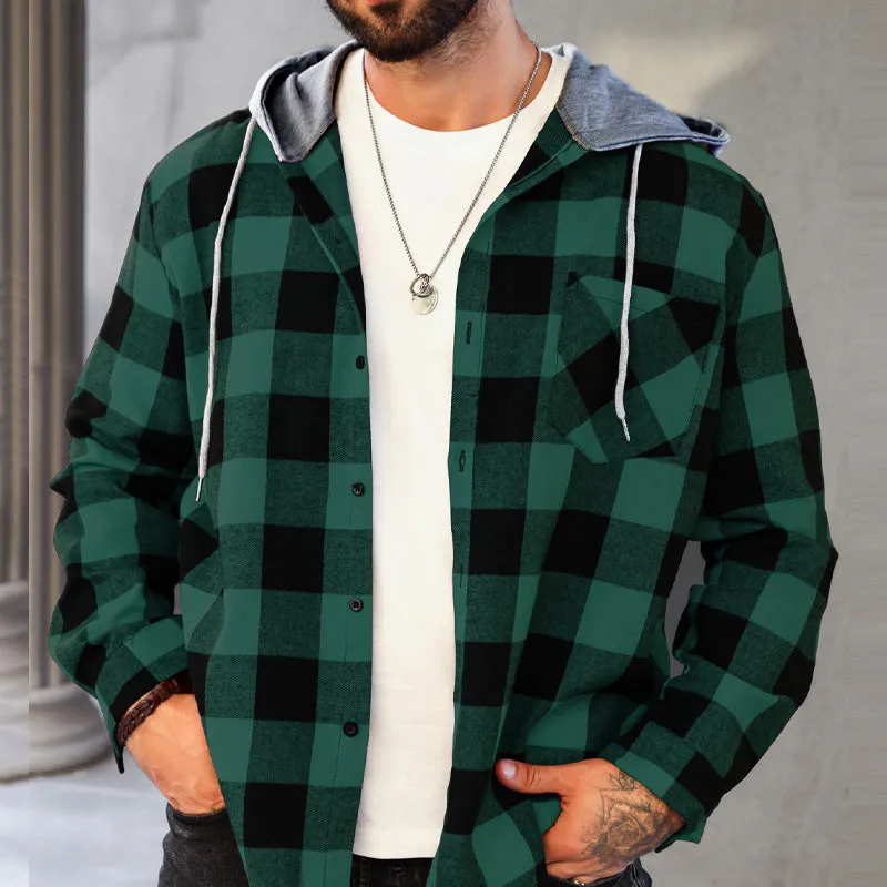 🔥50%OFF Christmas Sale🔥Men's Versatile Hooded Plaid Flannel Shirt