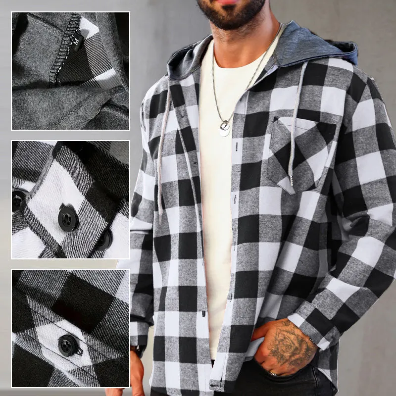 🔥50%OFF Christmas Sale🔥Men's Versatile Hooded Plaid Flannel Shirt