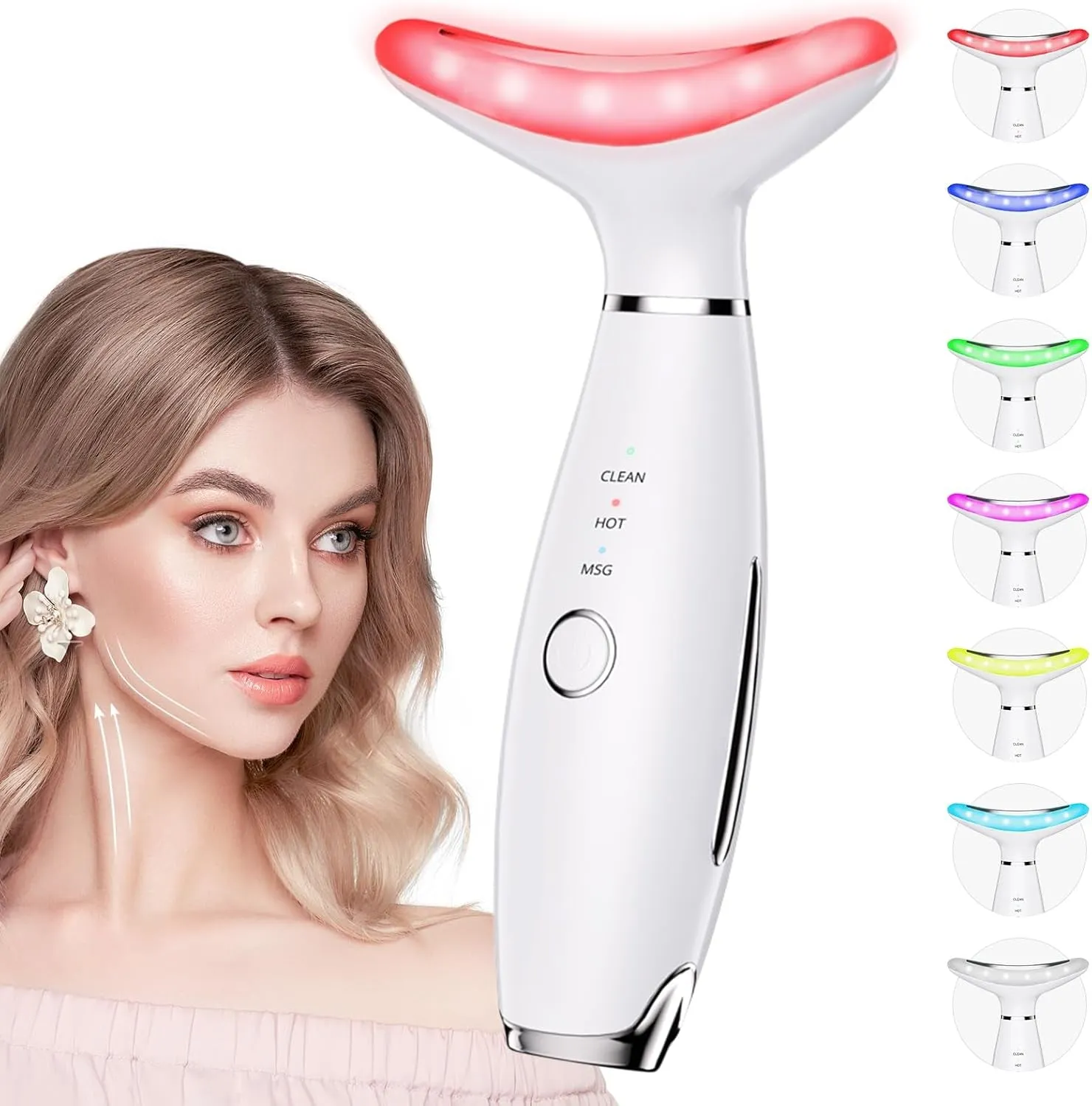 7 Color Galvanic Machines - Red Light Therapy for Face and Neck, Face Massager Tool for Wrinkles, Double Chin, Vibrating Facial Massager with Thermals, Black