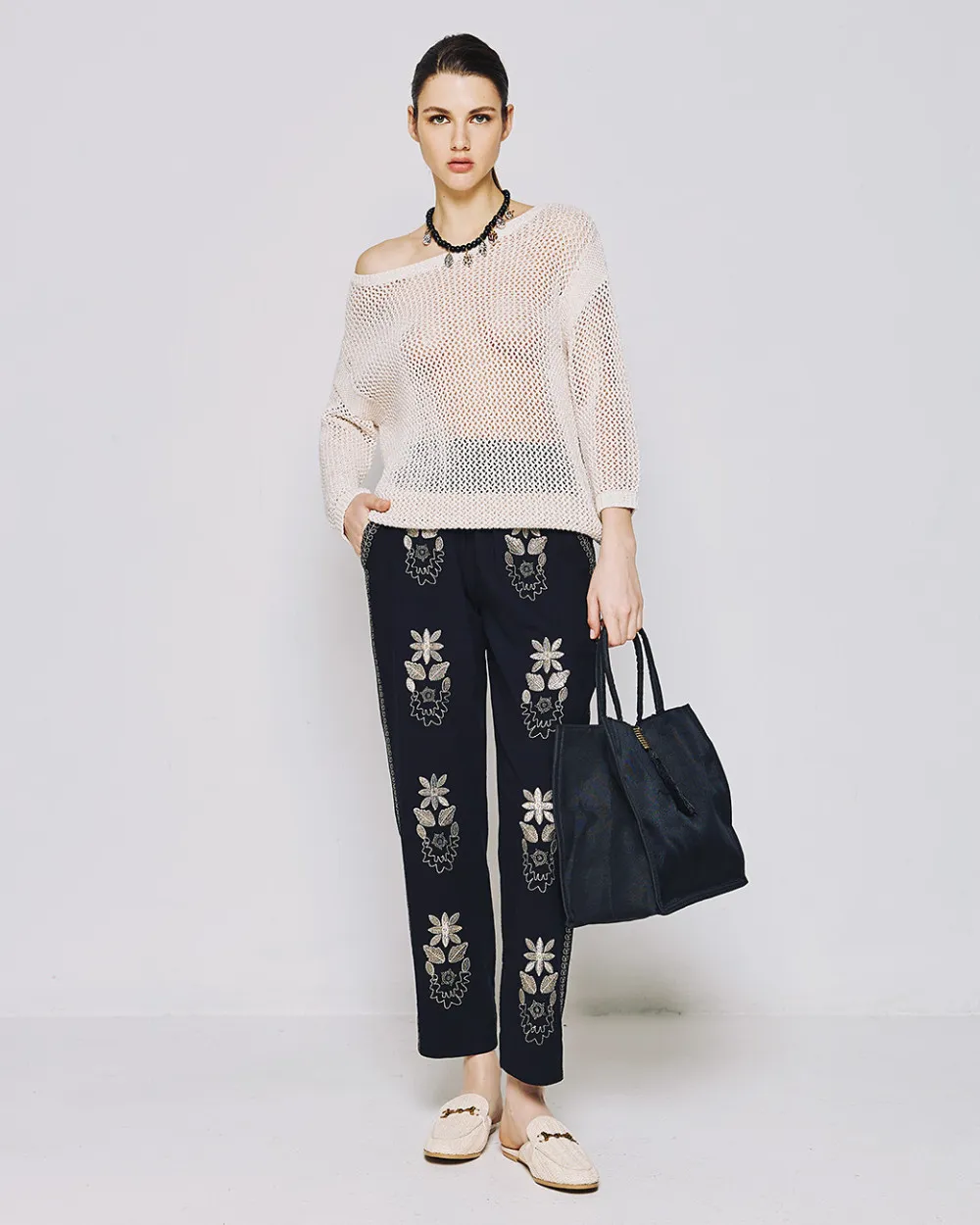 Access Fashion Boat-Neck Open Knit Jumper