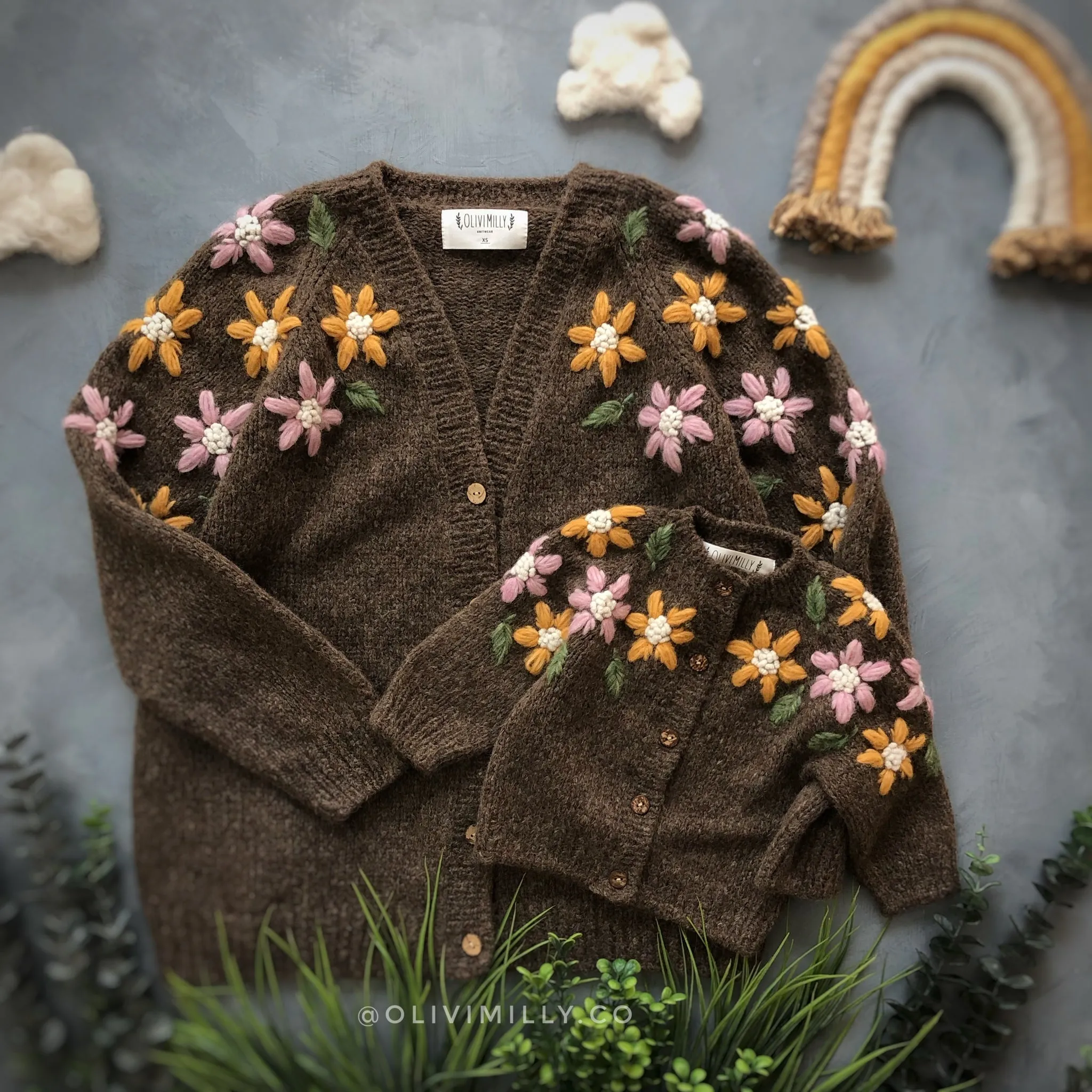 Adult Flower Rain cardigan | Brown