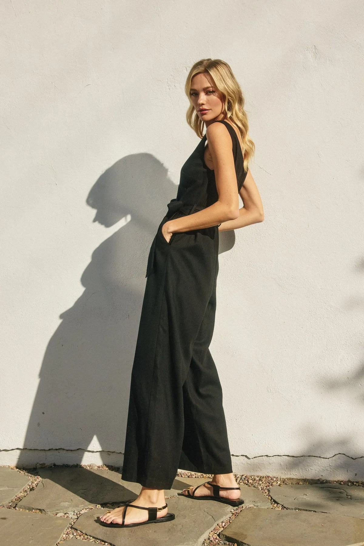 Amira Button Down Sash Belt Jumpsuit