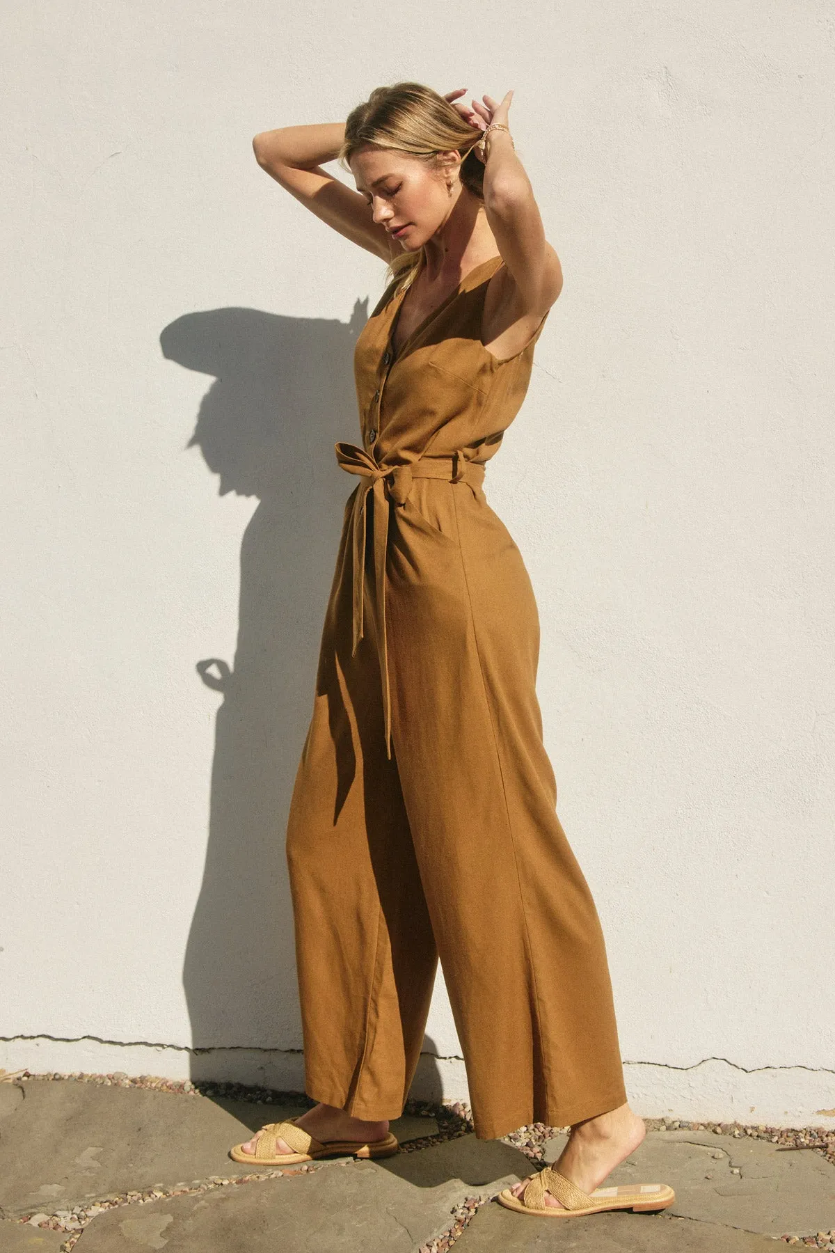 Amira Button Down Sash Belt Jumpsuit