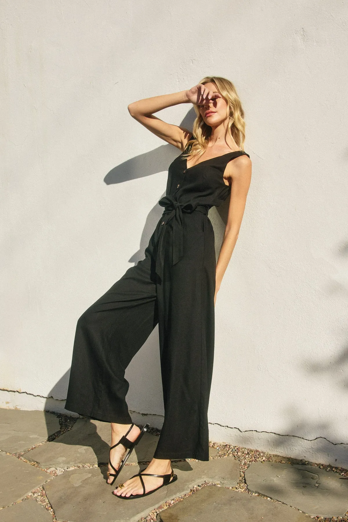 Amira Button Down Sash Belt Jumpsuit