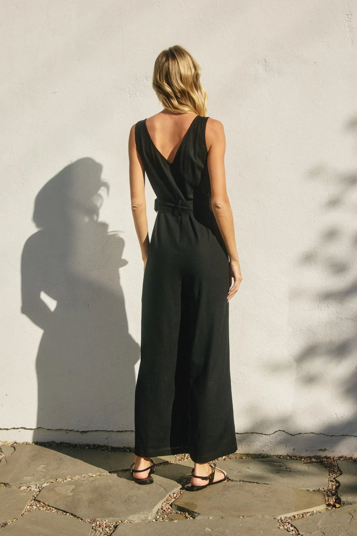 Amira Button Down Sash Belt Jumpsuit