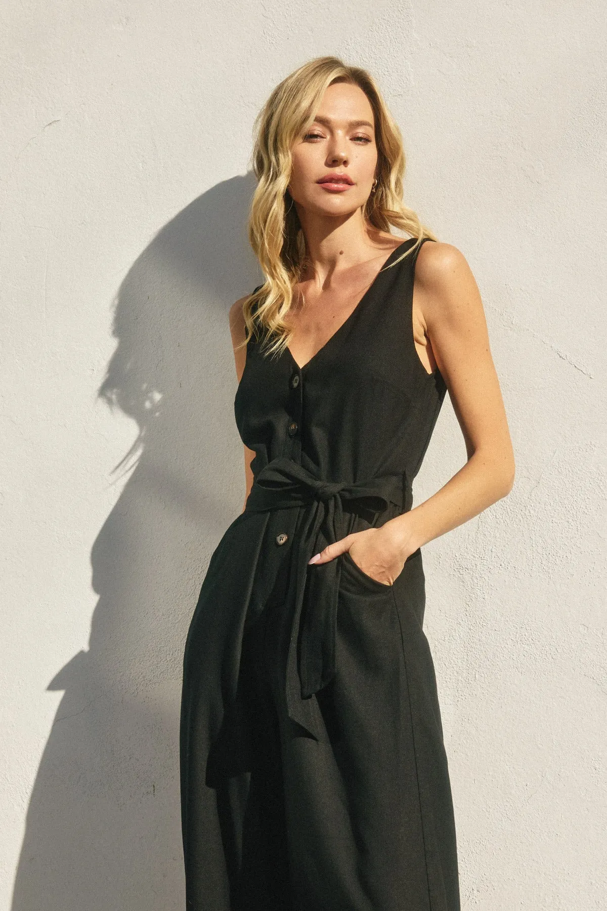 Amira Button Down Sash Belt Jumpsuit