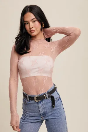 Aria Sheer Lace Long-Sleeve Top-Blush