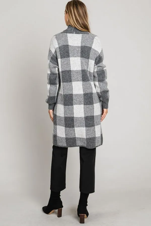 Autumn Buffalo Plaid Long Cardigan