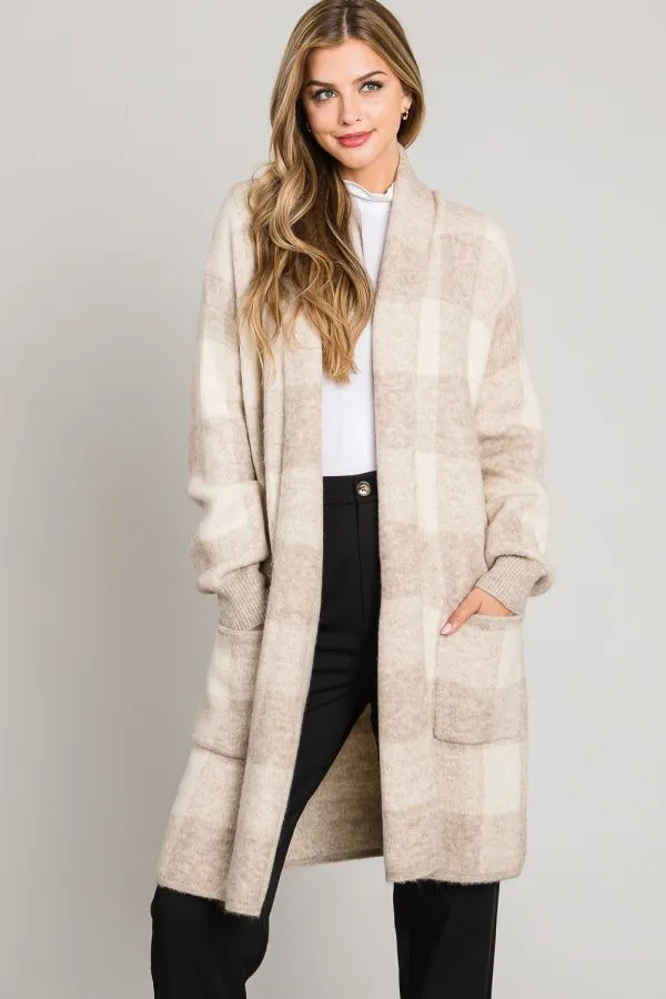 Autumn Buffalo Plaid Long Cardigan