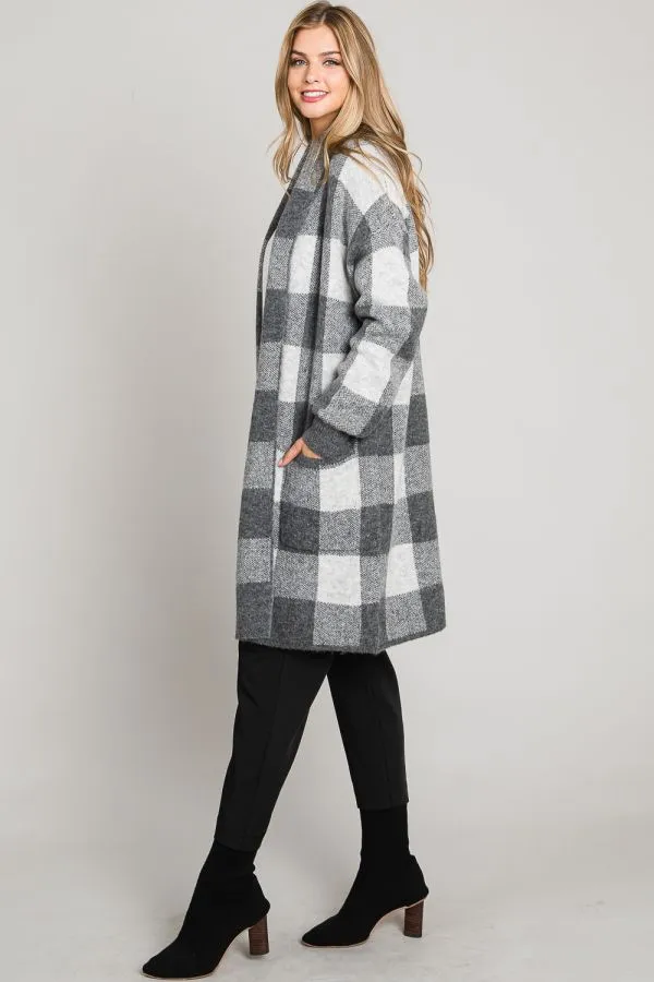 Autumn Buffalo Plaid Long Cardigan