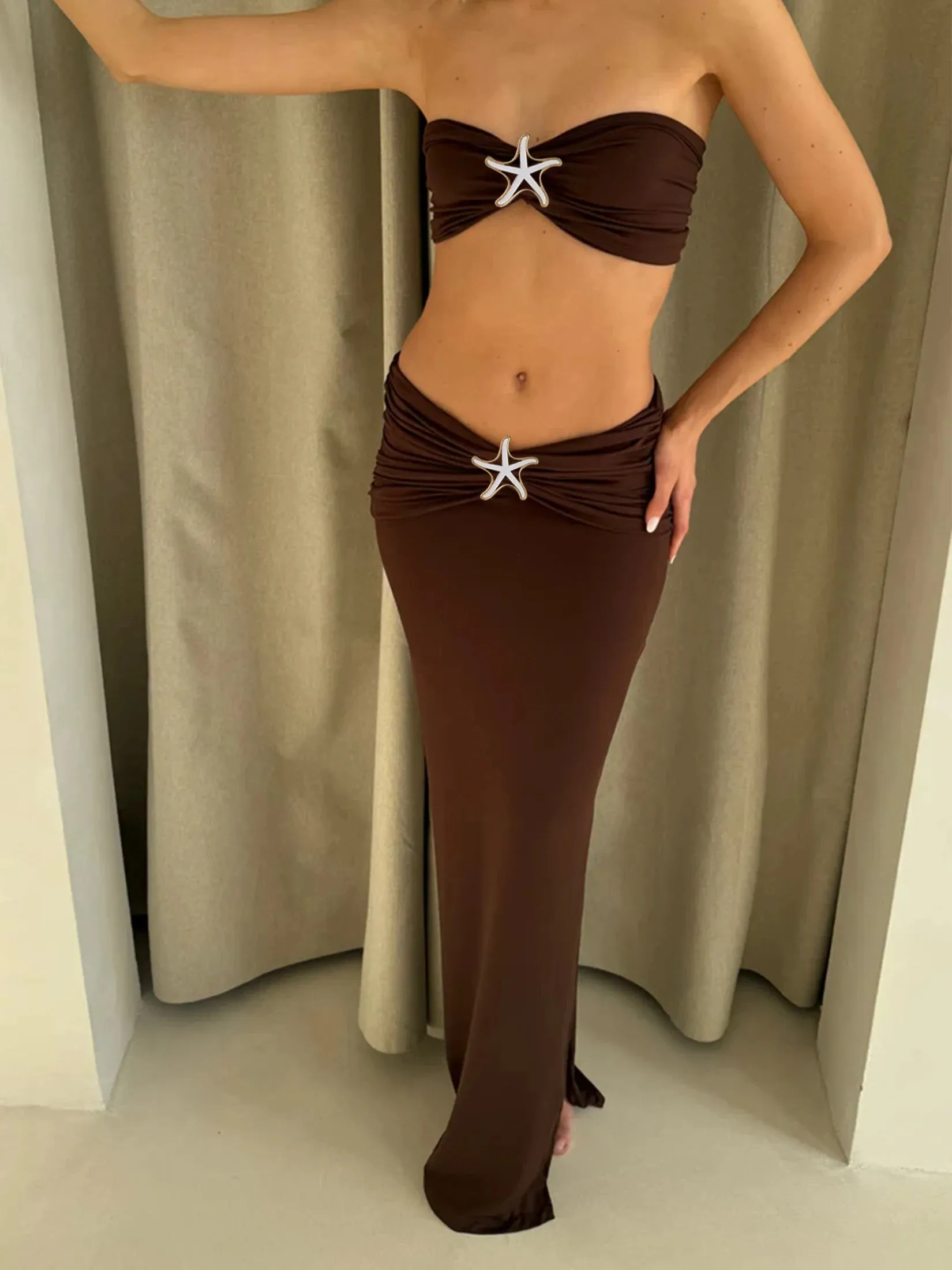Bandeau Swimsuit Women 2025 New Halter Bathing Suit with Skirt Coverups Chic Beach Party Dress Vacation Outfis Beachwear S284