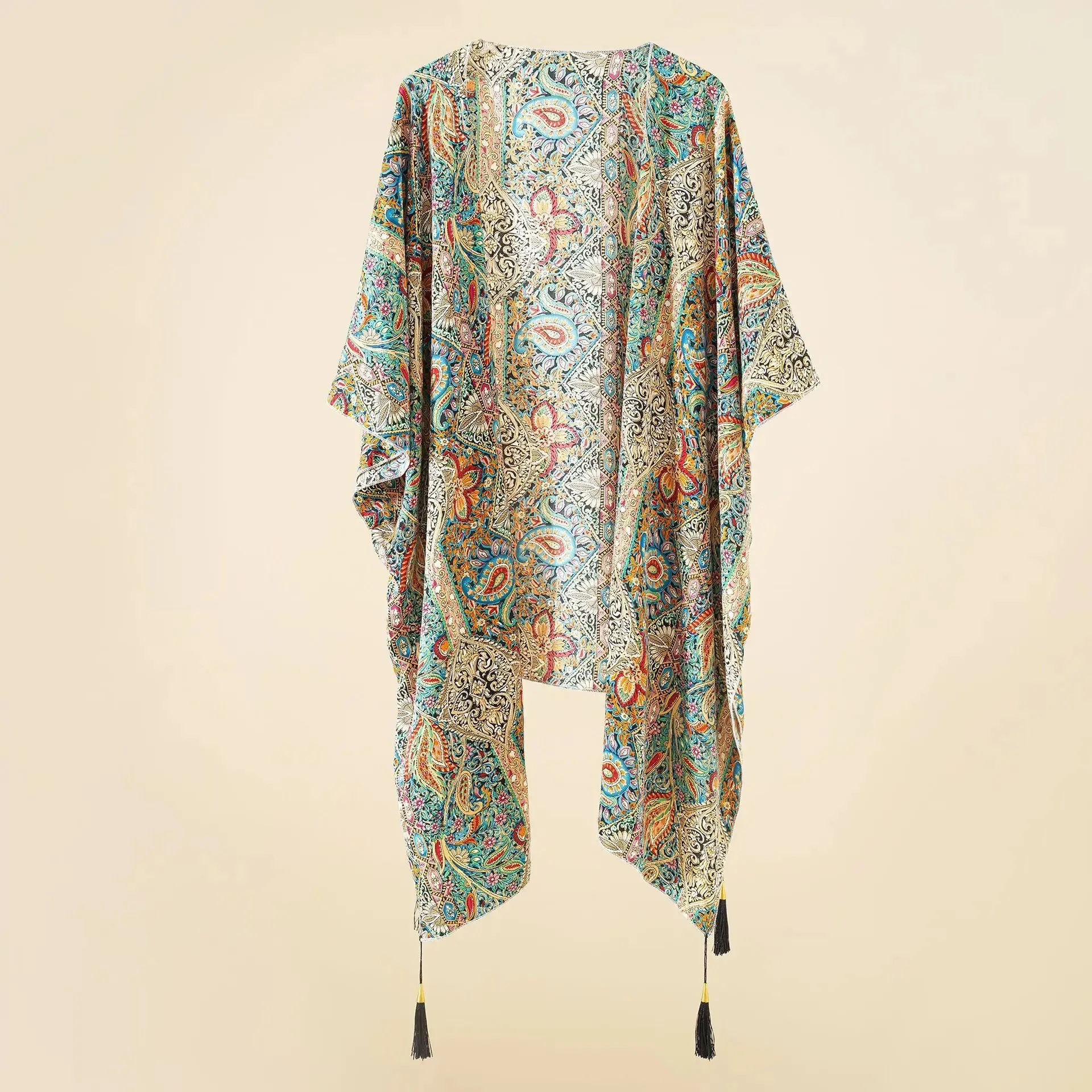 Beach Leaf Beachwear Plus Size Kimono Women'S Fring Trim Sun Beach Wear Vacation Kimono Swim Coverups