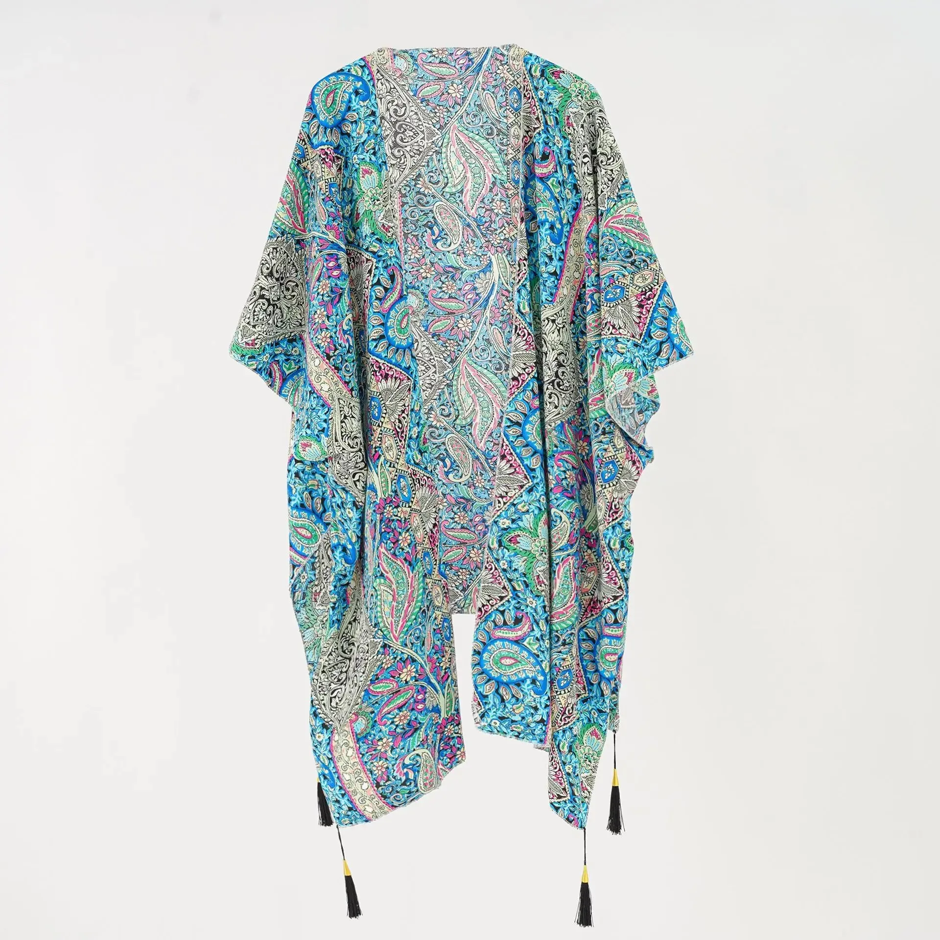 Beach Leaf Beachwear Plus Size Kimono Women'S Fring Trim Sun Beach Wear Vacation Kimono Swim Coverups
