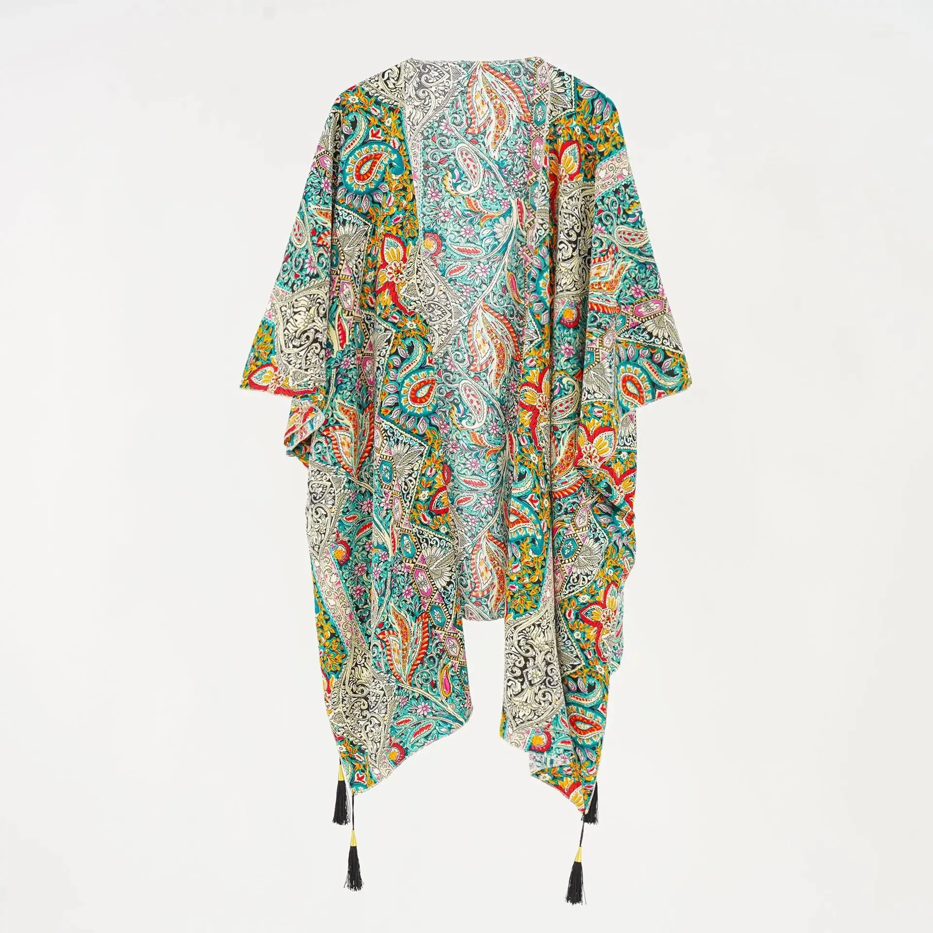 Beach Leaf Beachwear Plus Size Kimono Women'S Fring Trim Sun Beach Wear Vacation Kimono Swim Coverups