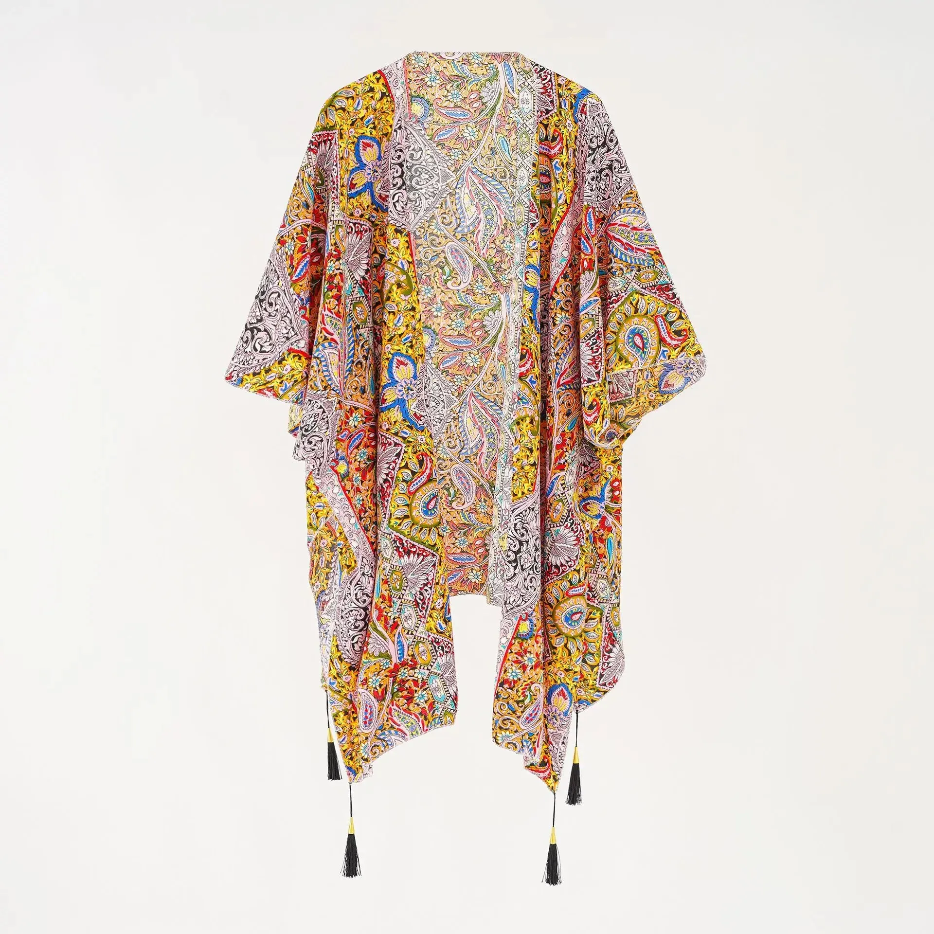 Beach Leaf Beachwear Plus Size Kimono Women'S Fring Trim Sun Beach Wear Vacation Kimono Swim Coverups