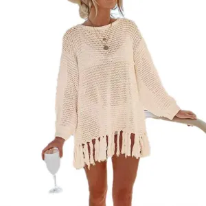 Beach Swimsuit for Women Sleeve Coverups Bikini Cover Up Net Slit Dark Beige K533