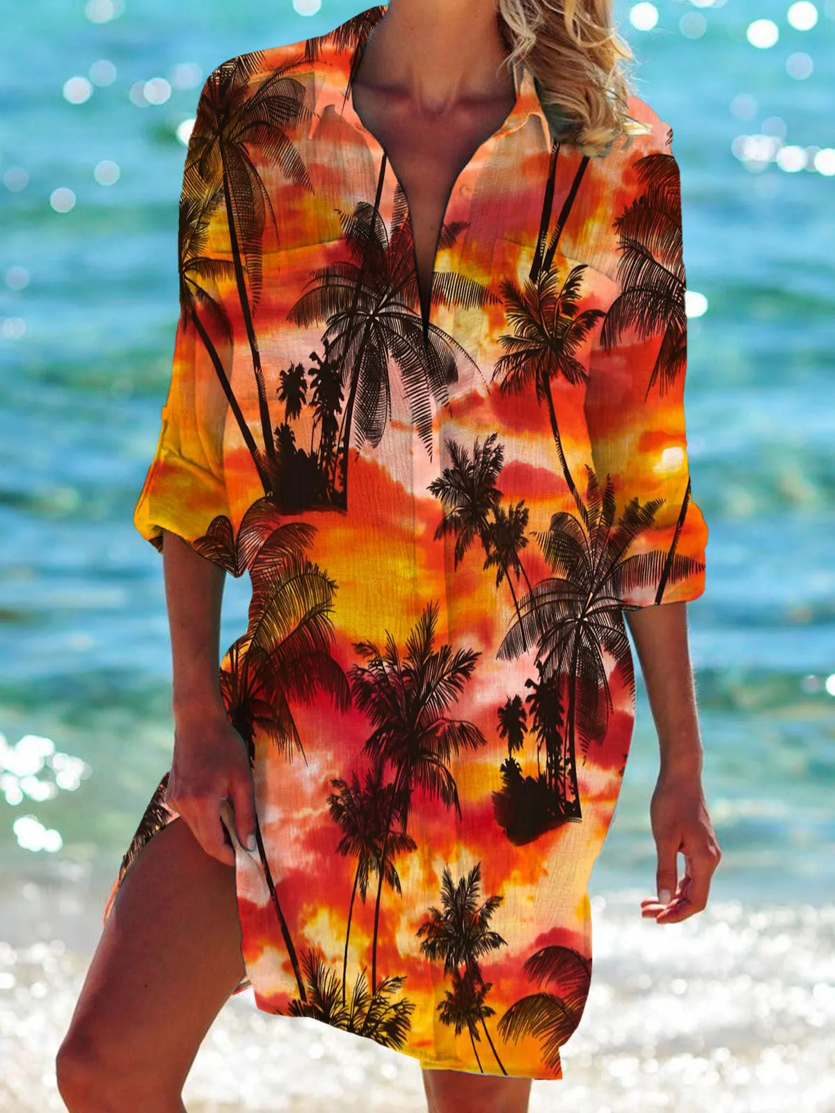Bikini Coat Shirt Swimsuit Cardigan Women's Clothes Print Holiday Beach Shirt