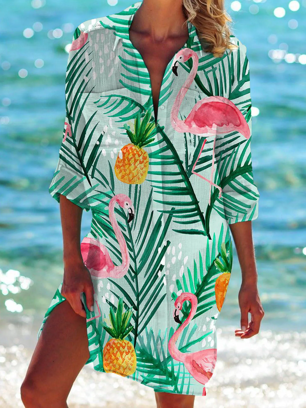 Bikini Coat Shirt Swimsuit Cardigan Women's Clothes Print Holiday Beach Shirt