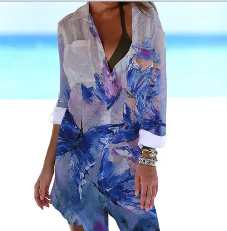 Bikini Coat Shirt Swimsuit Cardigan Women's Clothes Print Holiday Beach Shirt