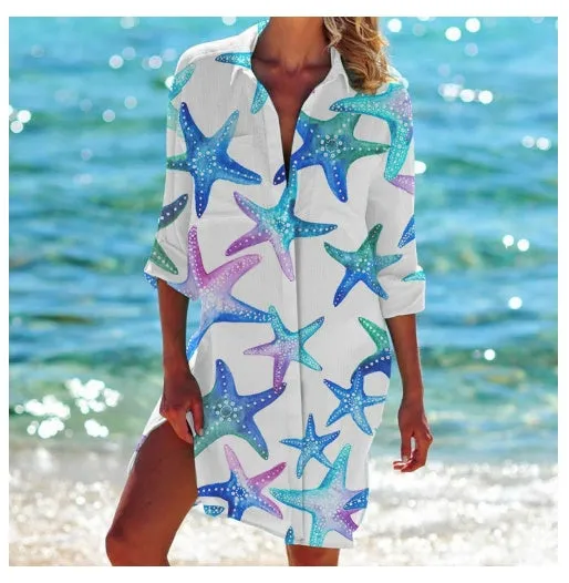Bikini Coat Shirt Swimsuit Cardigan Women's Clothes Print Holiday Beach Shirt