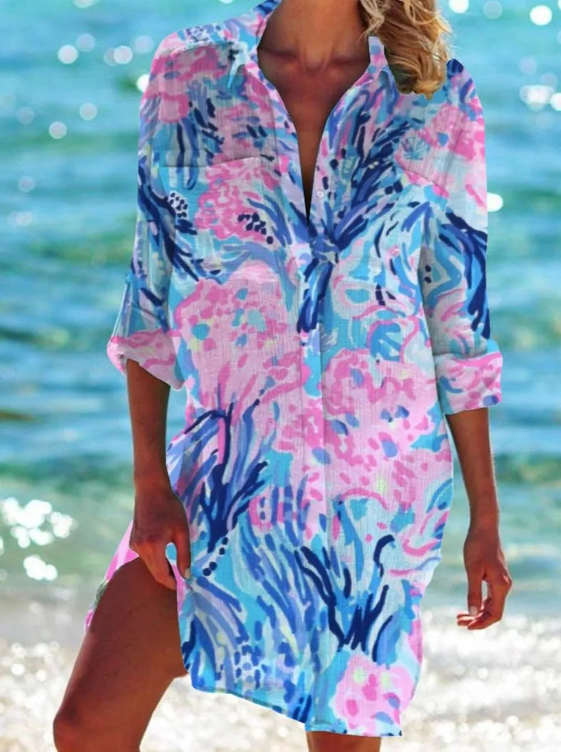 Bikini Coat Shirt Swimsuit Cardigan Women's Clothes Print Holiday Beach Shirt