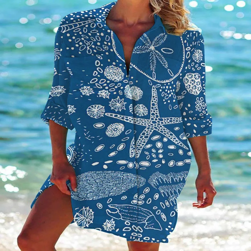 Bikini Coat Shirt Swimsuit Cardigan Women's Clothes Print Holiday Beach Shirt