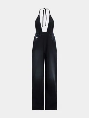 Black Denim Halterneck Jumpsuit