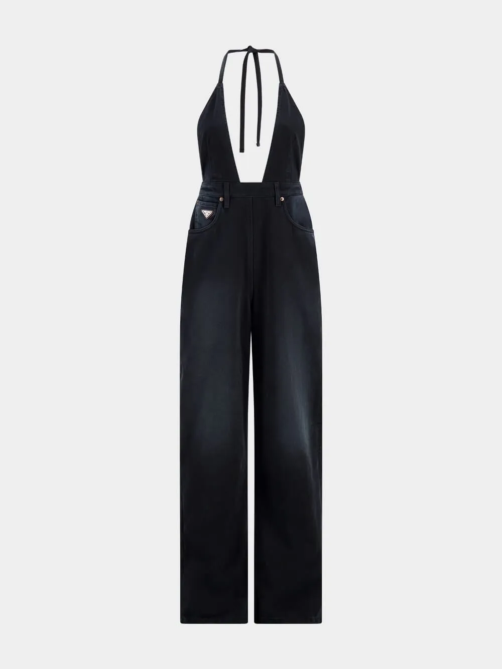 Black Denim Halterneck Jumpsuit