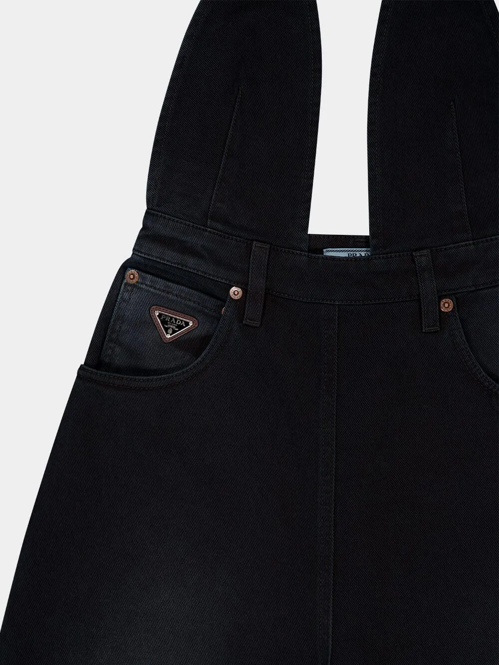 Black Denim Halterneck Jumpsuit