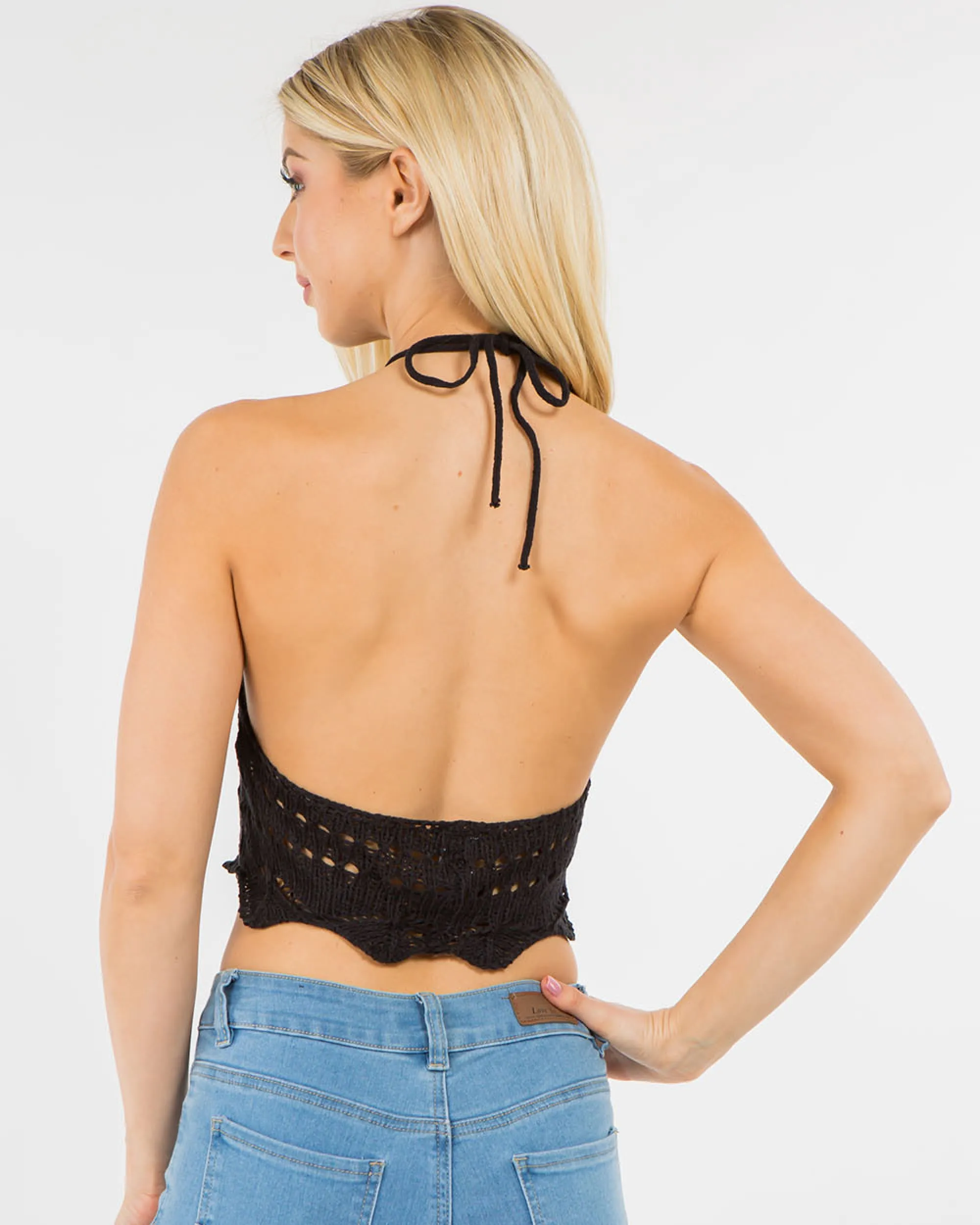 Black Halter Crochet Top