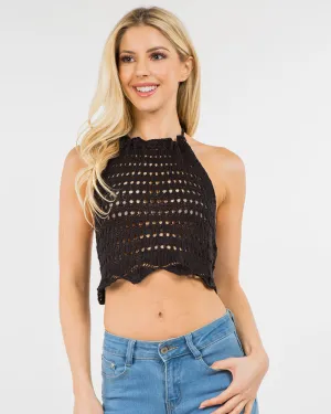 Black Halter Crochet Top