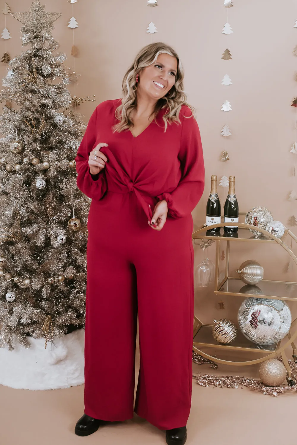 Black Tie Event Wide Leg Jumpsuit, red