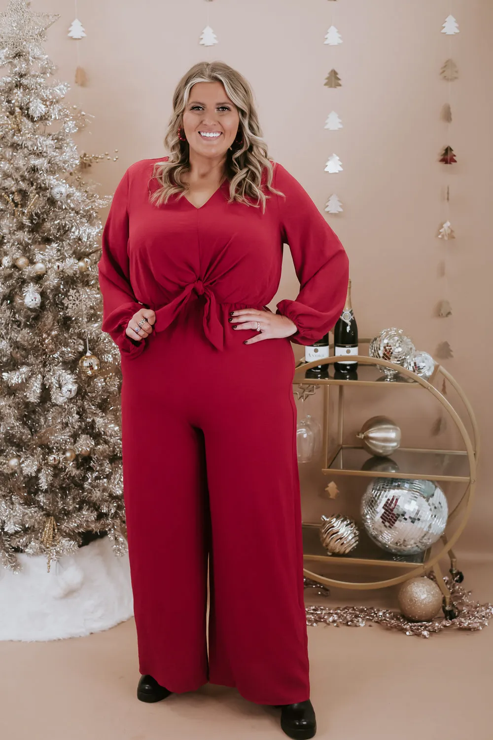 Black Tie Event Wide Leg Jumpsuit, red