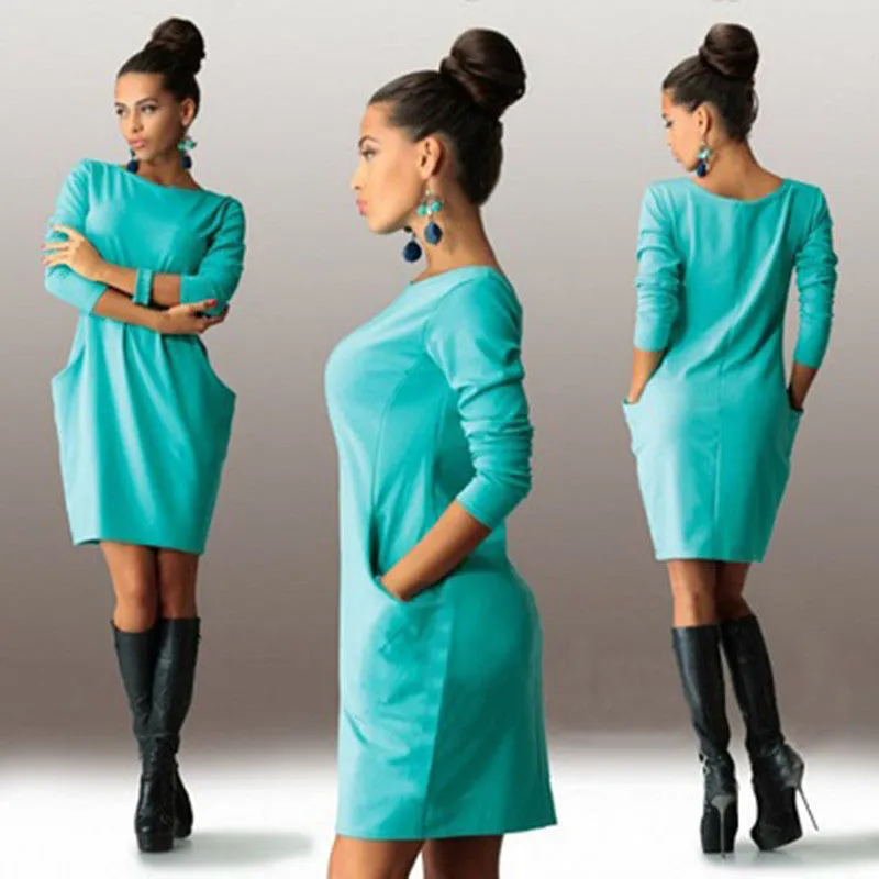 Brand Autumn Winter Women Dress O neck Long Sleeve Office Dress Fashion Slim Bodycon Dress Women's Mini Dresses