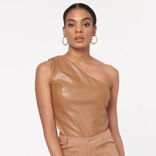 Cami NYC Chrissa Vegan Leather Bodysuit Caramel