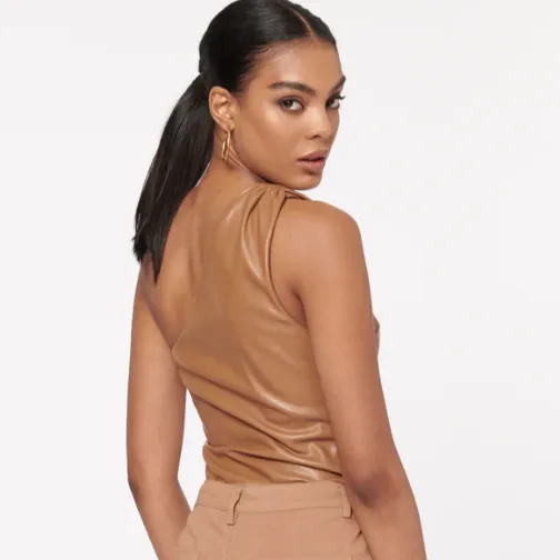 Cami NYC Chrissa Vegan Leather Bodysuit Caramel