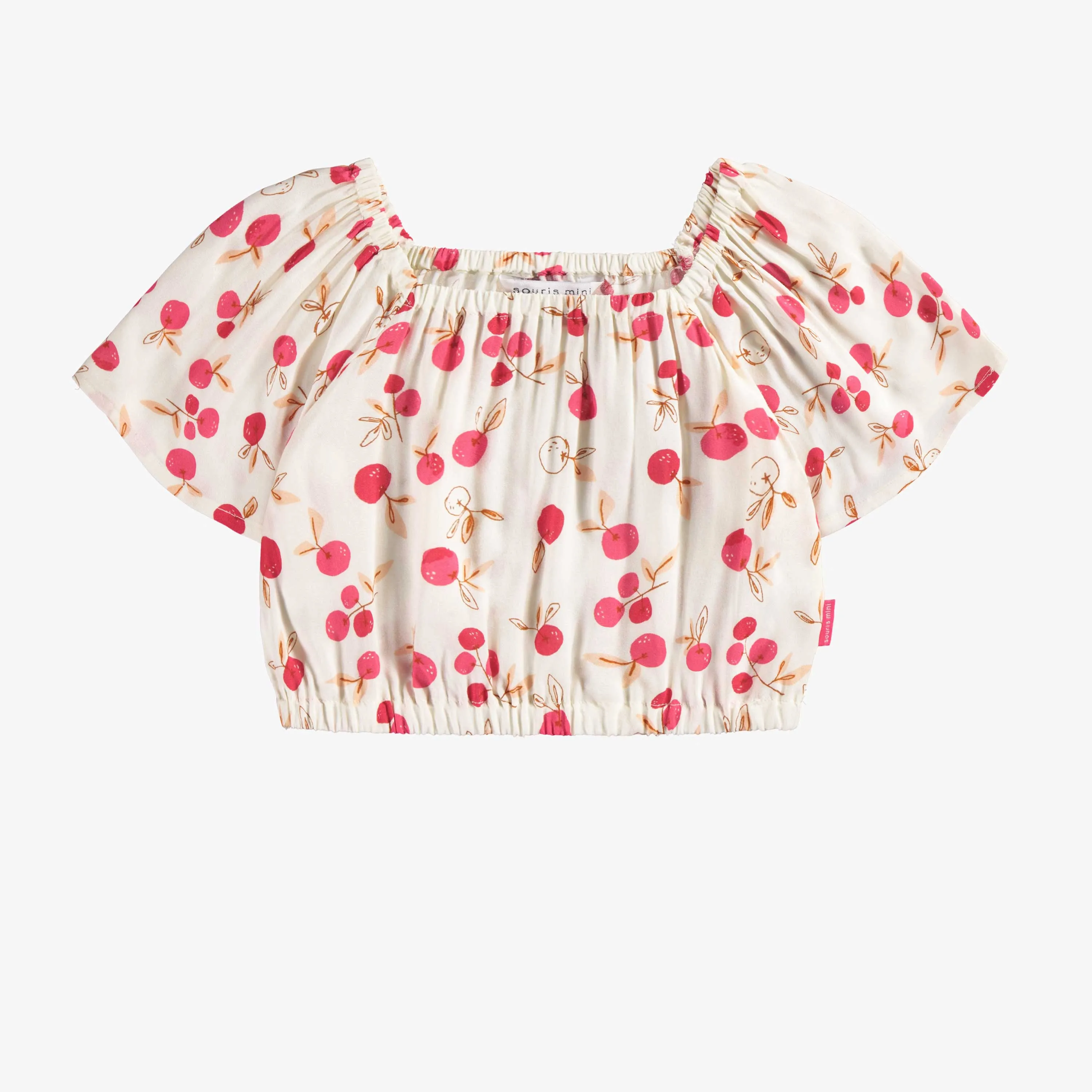 Camisole coupe régulière crème à motif en viscose, enfant || Regular fit cream tank top with print in viscose, child