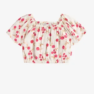 Camisole coupe régulière crème à motif en viscose, enfant || Regular fit cream tank top with print in viscose, child